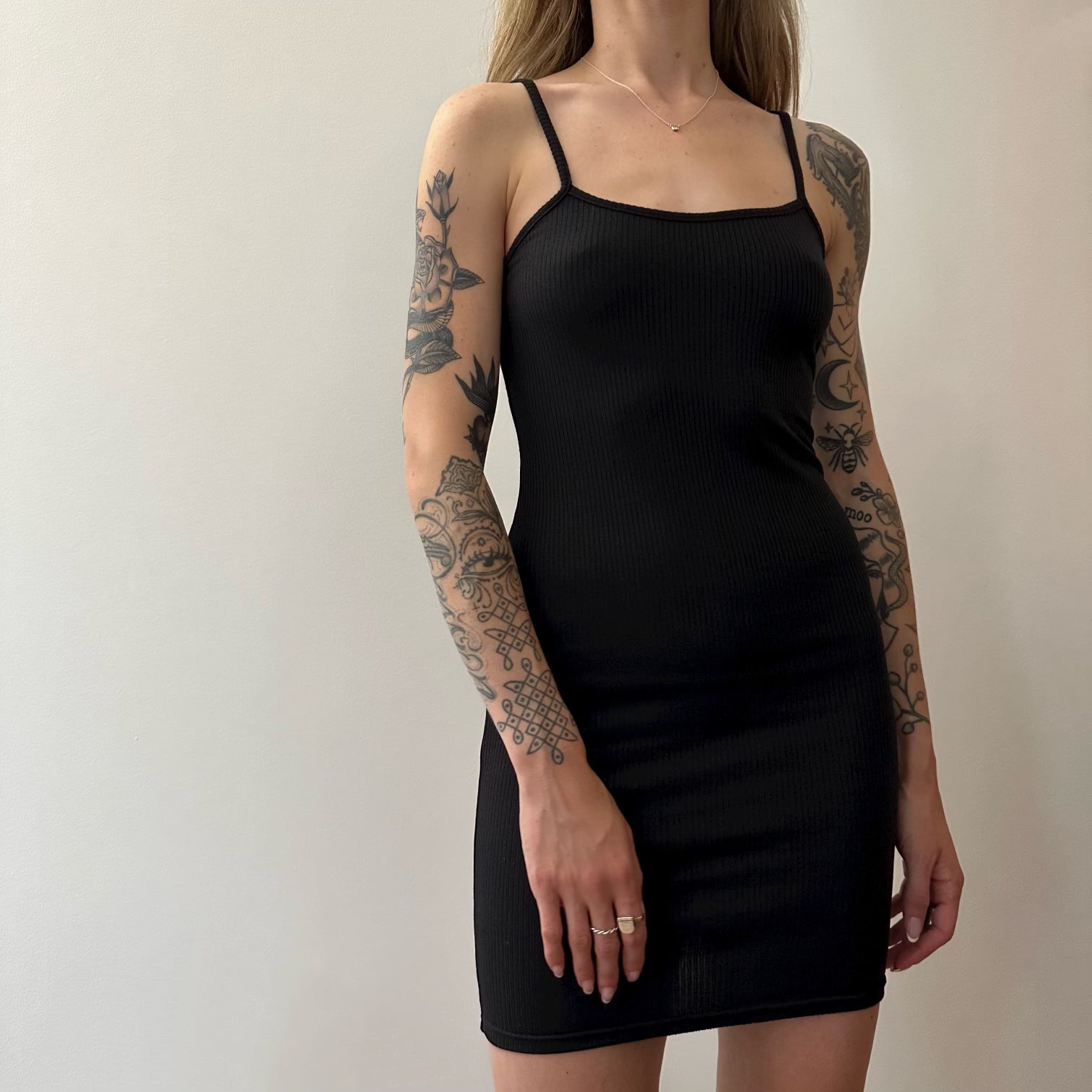 Ribbed Slip Dress - Black