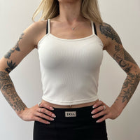 Ribbed Cropped Cami - White