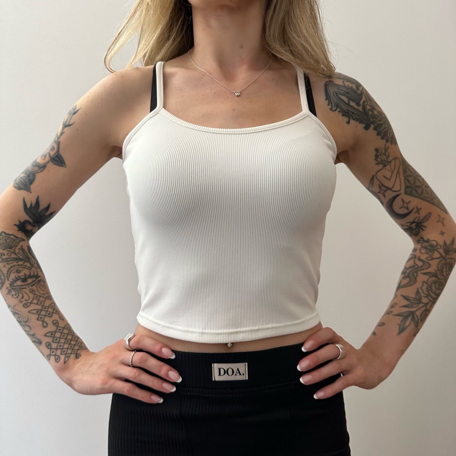 Ribbed Cropped Cami - White