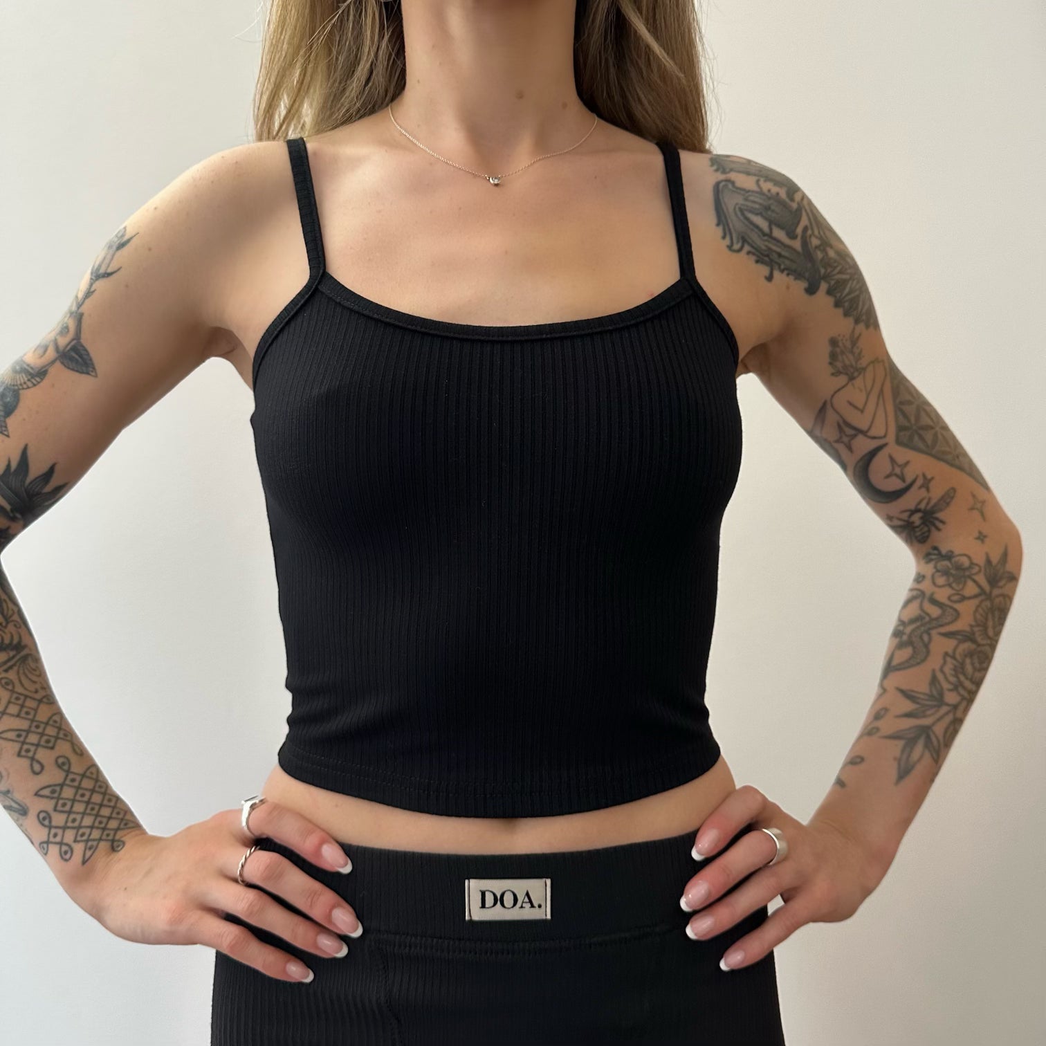 Bamboo Ribbed Cropped Cami - Black