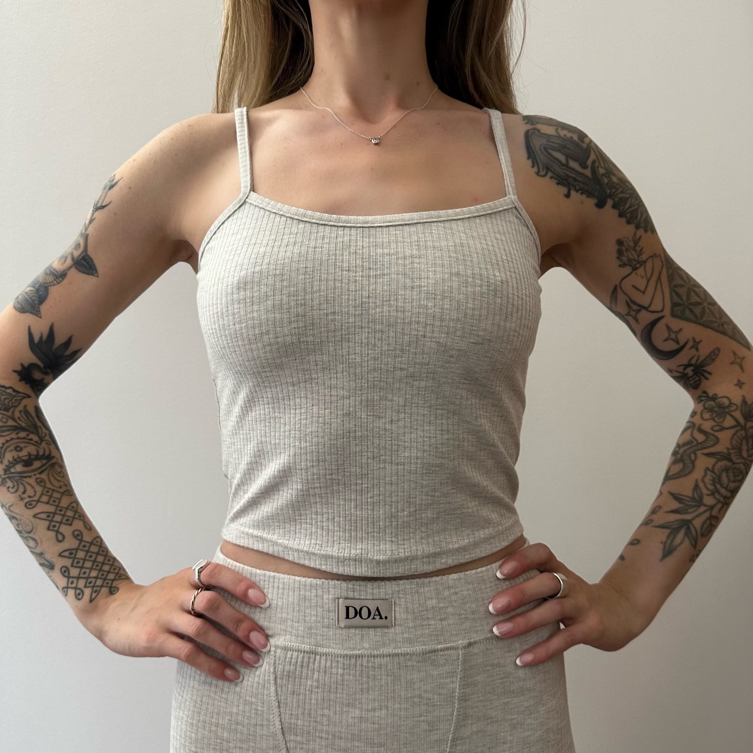 Bamboo Ribbed Cropped Cami - Grey