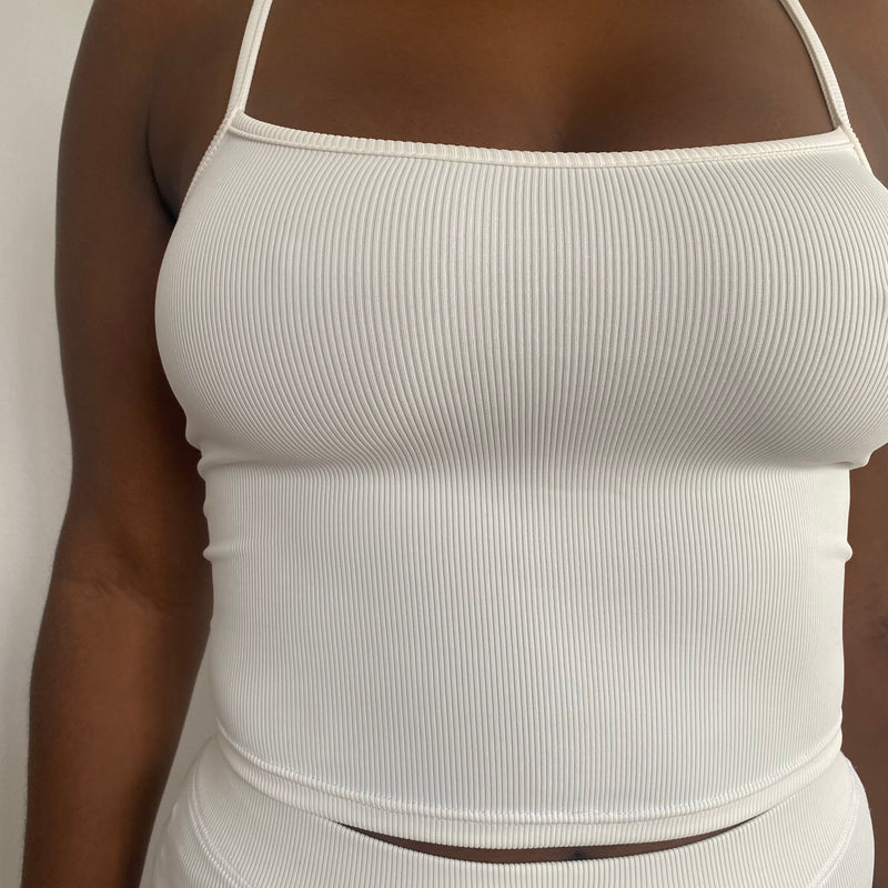 Ribbed Cropped Cami - White
